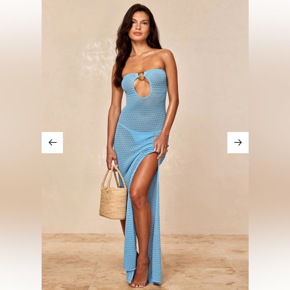 Monday Swimwear Montego Bandeau Dress - Ibiza Blue Lace Crochet / Large